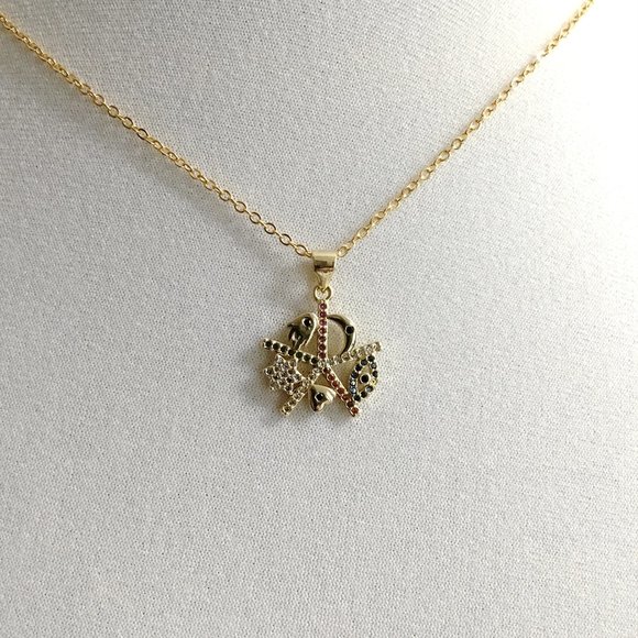 Gold Plated Cubic Zirconia Evil Eye Hamsa Hand Heart Star Moon Lucky Necklace - Picture 3 of 4